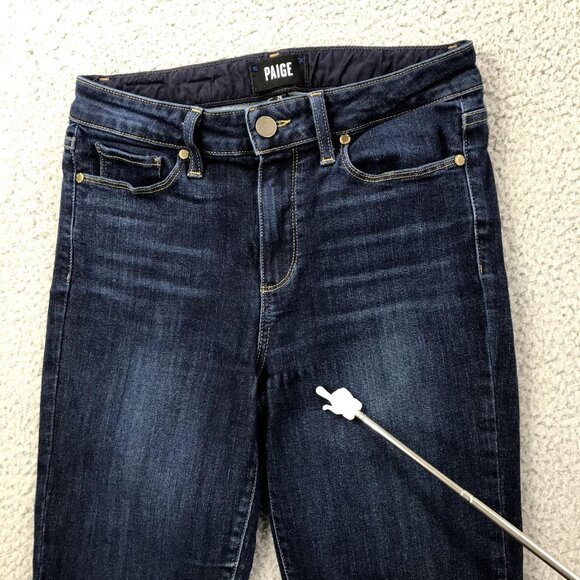 PAIGE Women's Size 26 Cut Out Frayed Hem HOXTON Dark Wash Emery Cropped Jeans - Picture 14 of 16